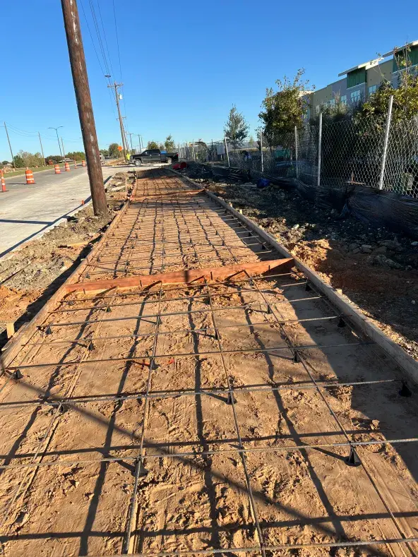 Professional rebar reinforcement preparation for concrete walkway